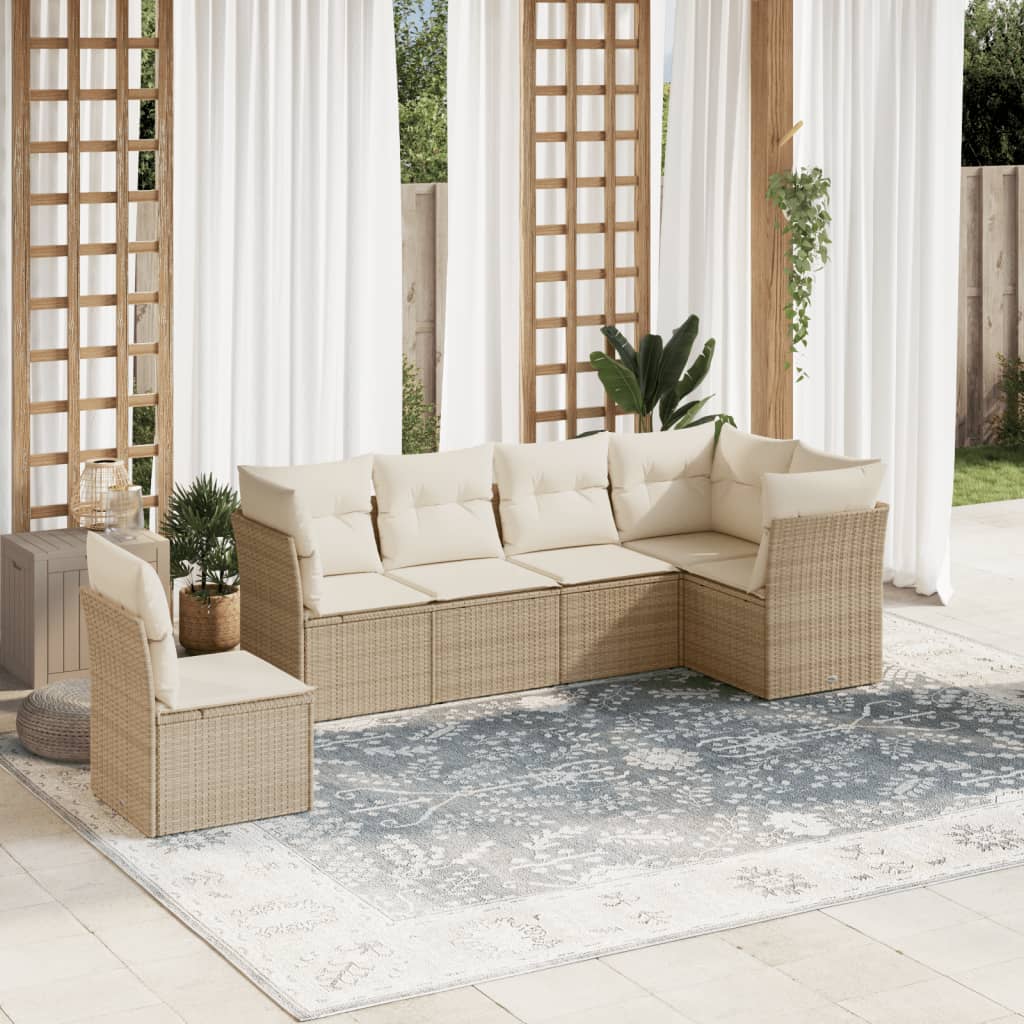 Set Divano da Giardino 6 pz con Cuscini Beige in Polyrattan - homemem39