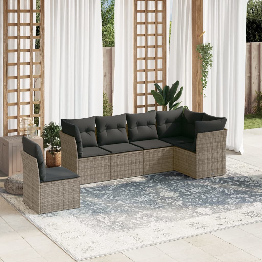 Set Divano da Giardino 6 pz con Cuscini Grigio in Polyrattan - homemem39