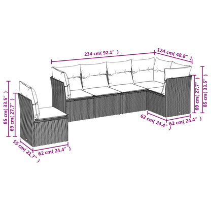 Set Divani da Giardino 6 pz con Cuscini Grigio in Polyrattan | homemem39
