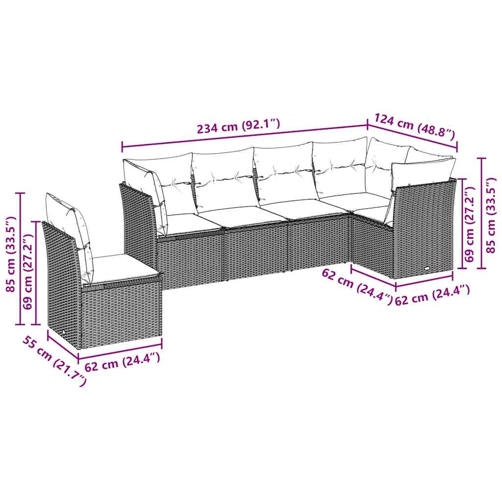 Set Divano da Giardino 6pz con Cuscini Grigio Chiaro Polyrattan