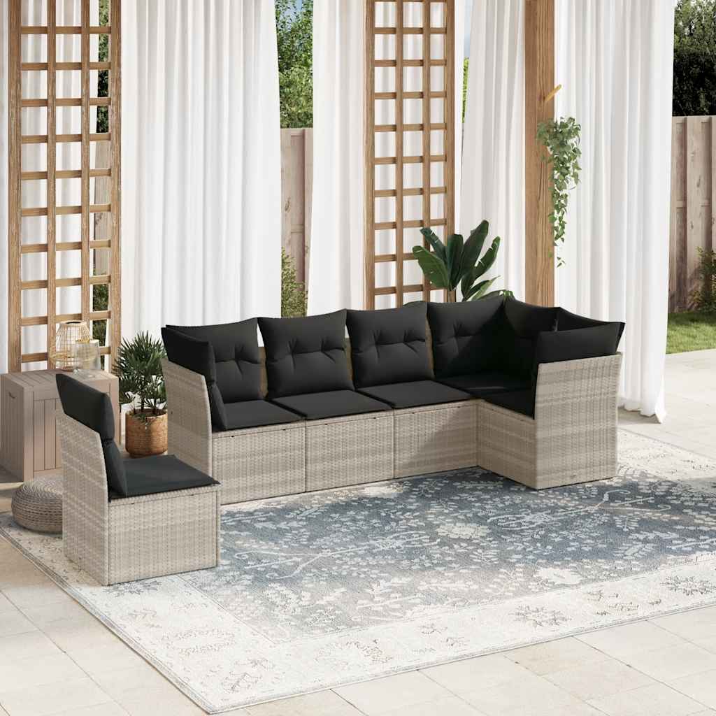Set Divano da Giardino 6pz con Cuscini Grigio Chiaro Polyrattan - homemem39