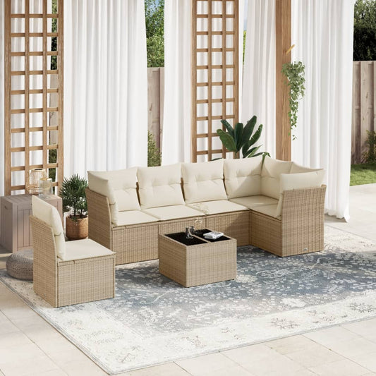 Set Divani da Giardino 7 pz con Cuscini Beige in Polyrattan - homemem39