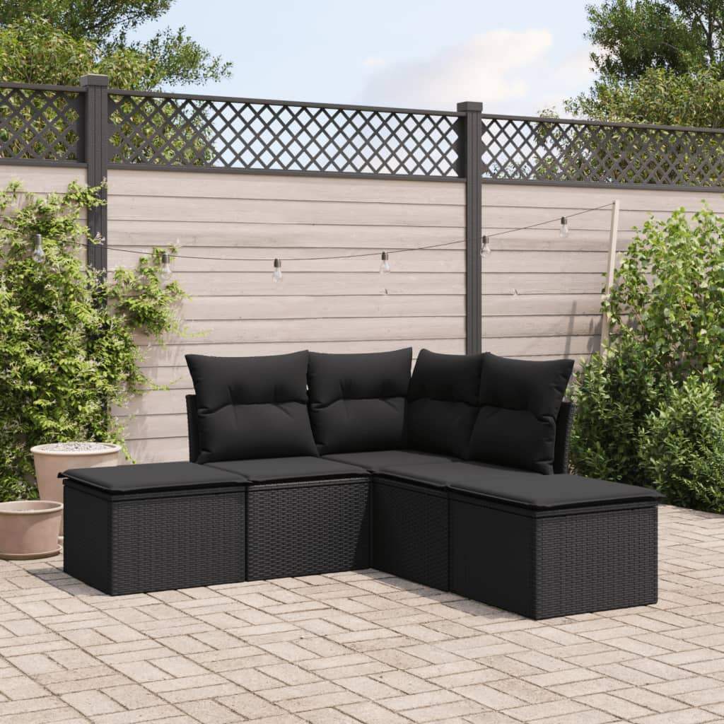 Set Divani da Giardino 5 pz con Cuscini in Polyrattan Nero - homemem39