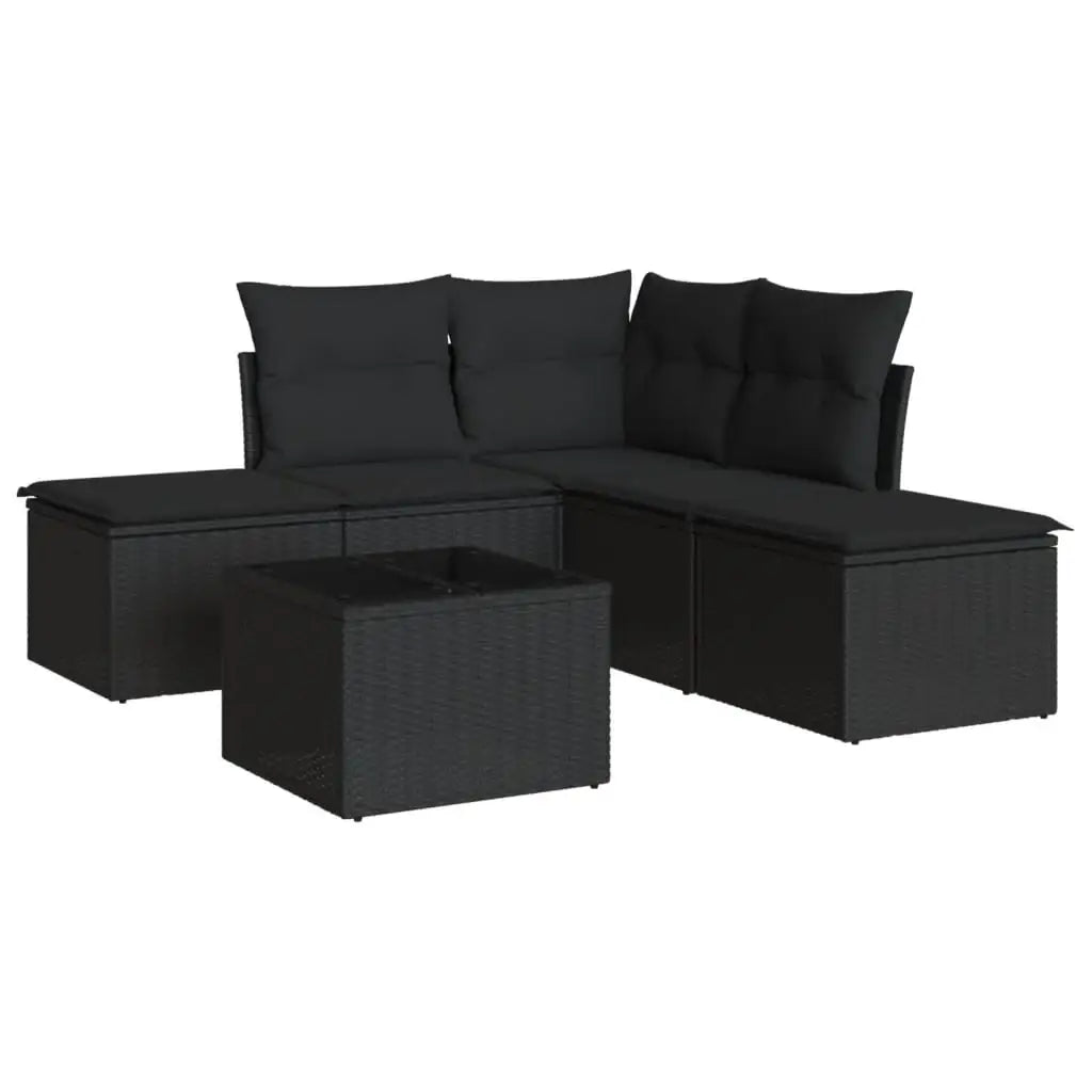 Set Divano da Giardino 6 pz con Cuscini Nero in Polyrattan - homemem39