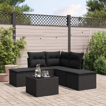 Set Divano da Giardino 6 pz con Cuscini Nero in Polyrattan - homemem39