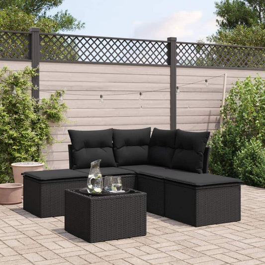 Set Divano da Giardino 6 pz con Cuscini Nero in Polyrattan - homemem39
