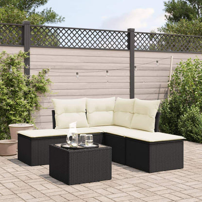 Set Divano da Giardino 6 pz con Cuscini Nero in Polyrattan - homemem39