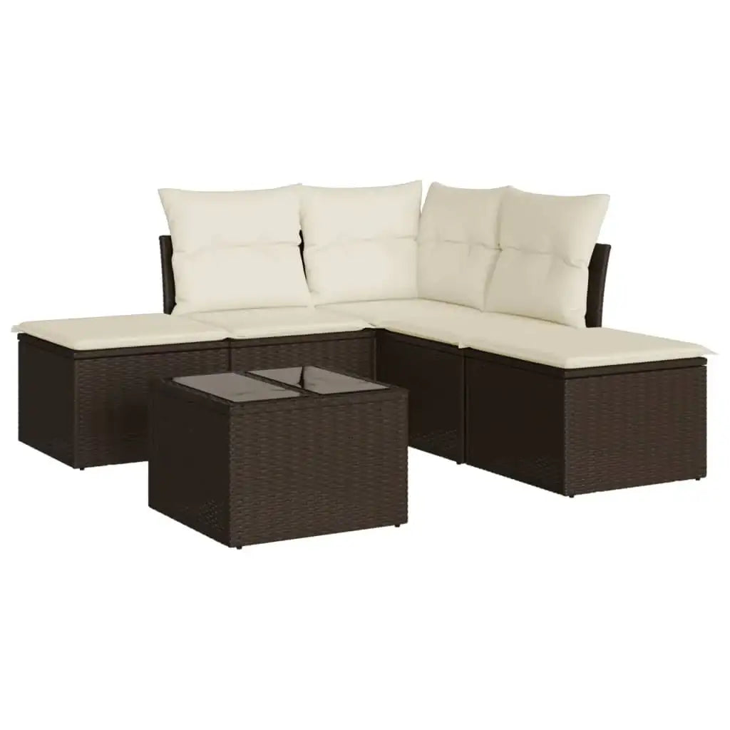 Set Divano da Giardino 6 pz con Cuscini Marrone in Polyrattan - homemem39