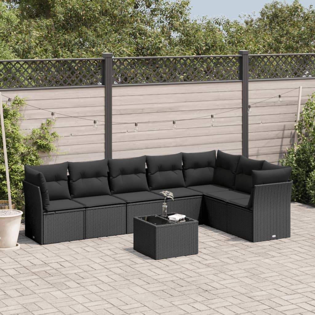 Set Divani da Giardino con Cuscini 8 pz Nero in Polyrattan - homemem39