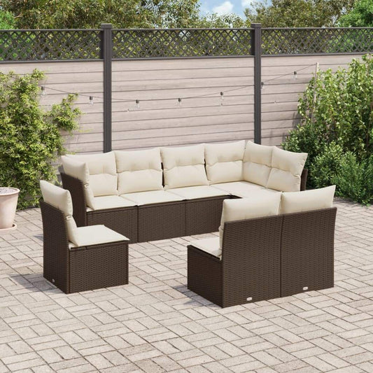 Set Divani da Giardino 8 pz con Cuscini Marrone in Polyrattan - homemem39