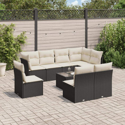 Set Divani da Giardino 9 pz con Cuscini Nero in Polyrattan - homemem39