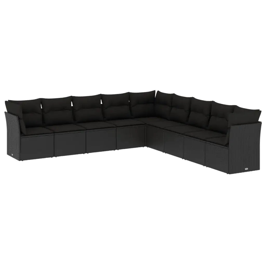 Set Divani da Giardino 9 pz con Cuscini Nero in Polyrattan - homemem39