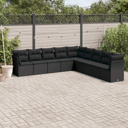 Set Divani da Giardino 9 pz con Cuscini Nero in Polyrattan - homemem39