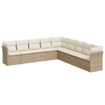 Set Divano da Giardino 9 pz con Cuscini Beige in Polyrattan - homemem39