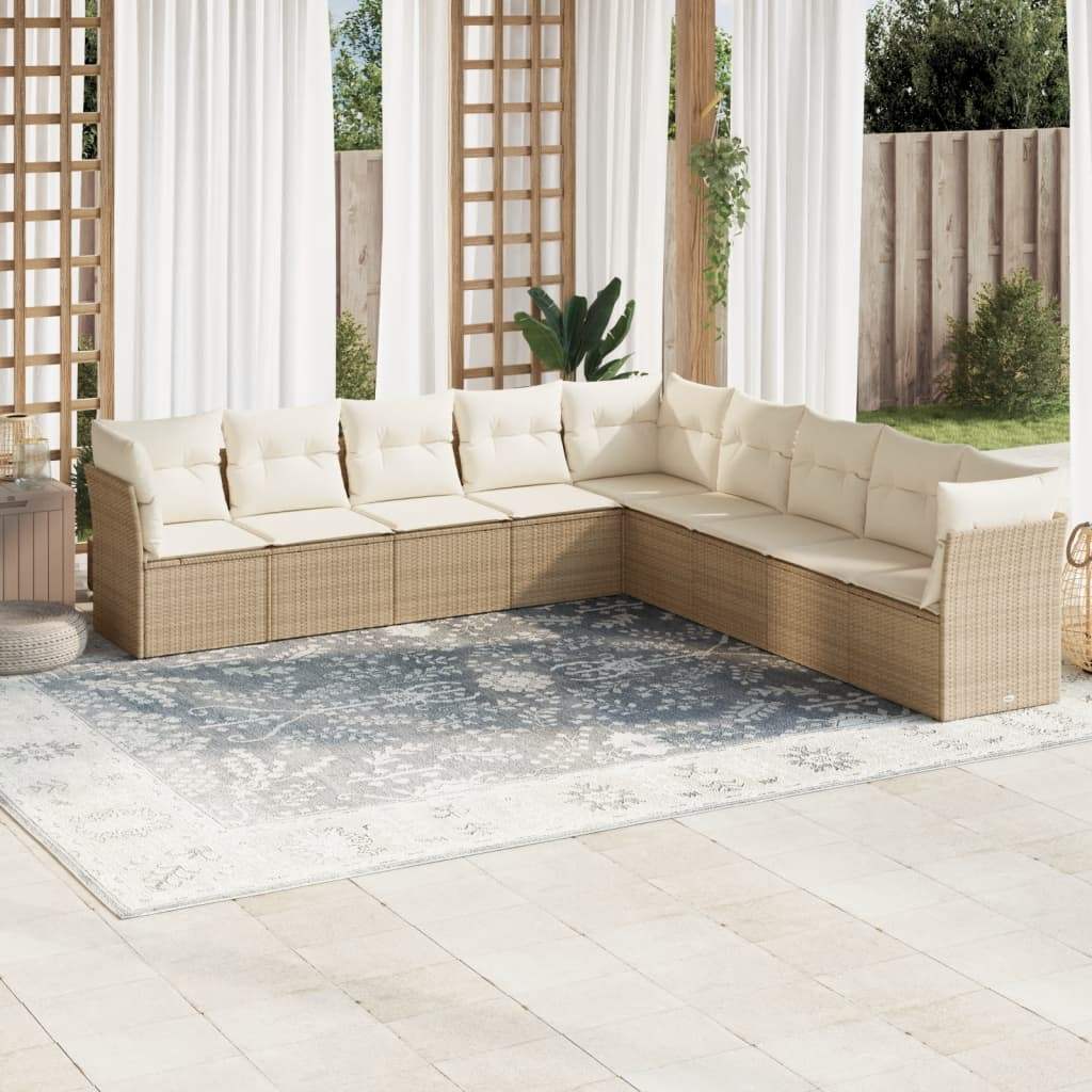 Set Divano da Giardino 9 pz con Cuscini Beige in Polyrattan - homemem39