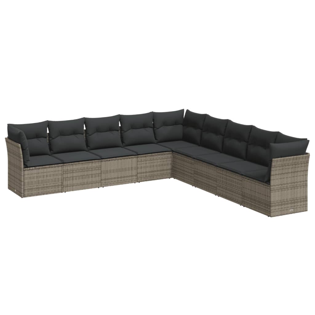 Set Divano da Giardino 9 pz con Cuscini Grigio in Polyrattan | homemem39