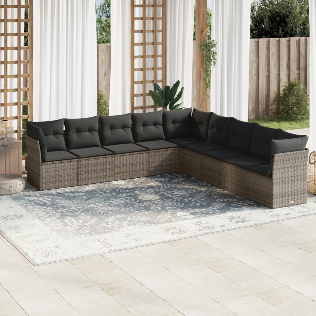 Set Divano da Giardino 9 pz con Cuscini Grigio in Polyrattan | homemem39
