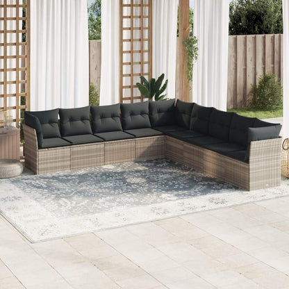 Set Divano da Giardino 9pz con Cuscini Grigio Chiaro Polyrattan - homemem39