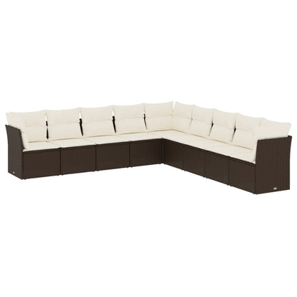 Set Divani da Giardino 9pz con Cuscini Marrone in Polyrattan - homemem39