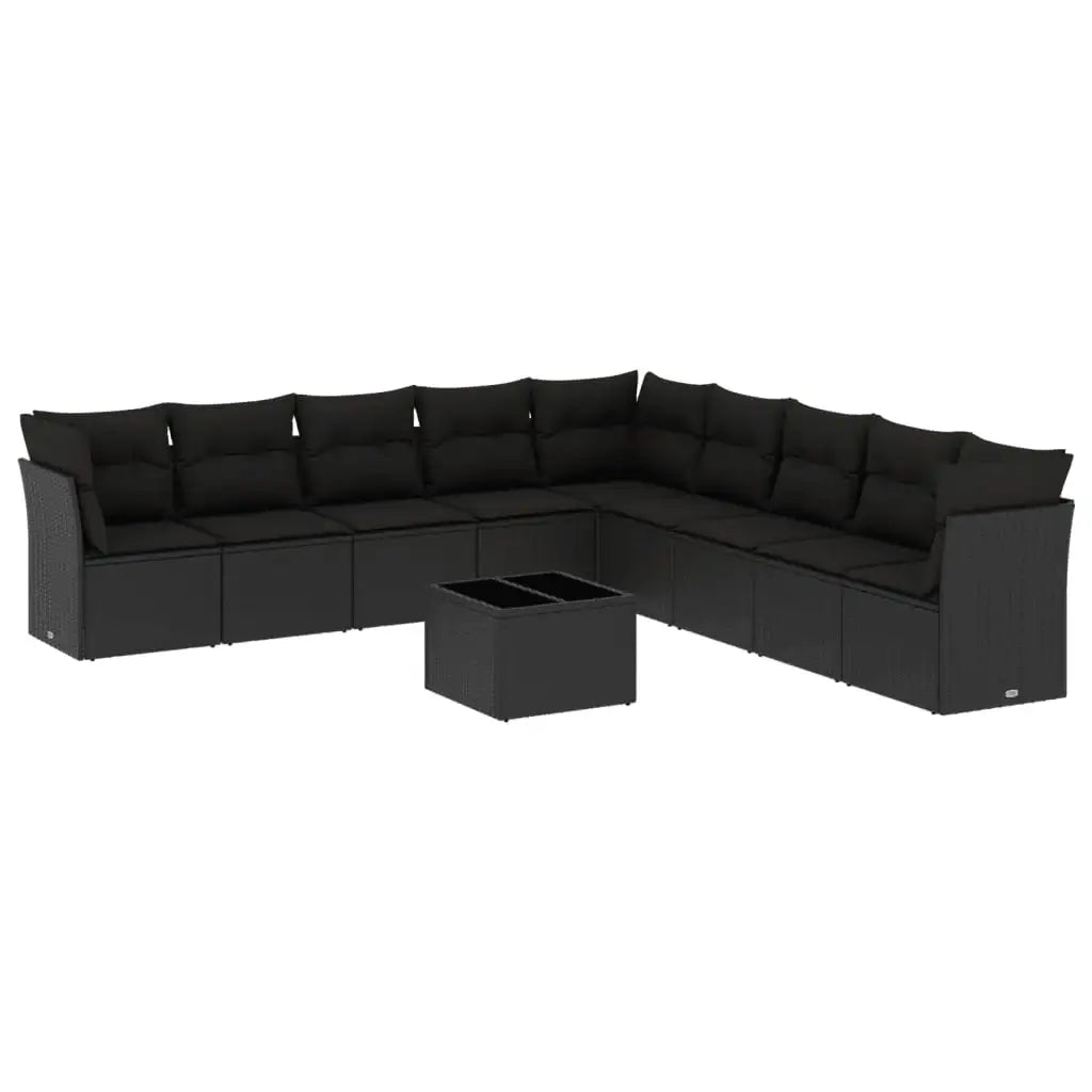 Set Divani da Giardino 10pz con Cuscini in Polyrattan Nero - homemem39