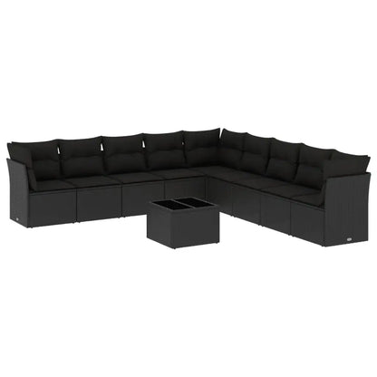 Set Divani da Giardino 10pz con Cuscini in Polyrattan Nero - homemem39