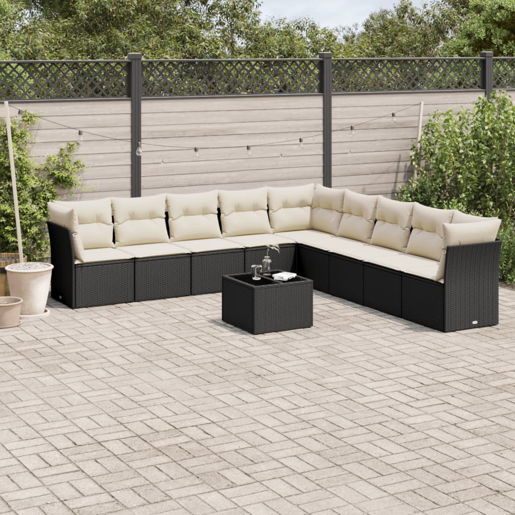 Set Divani da Giardino 10pz con Cuscini in Polyrattan Nero - homemem39