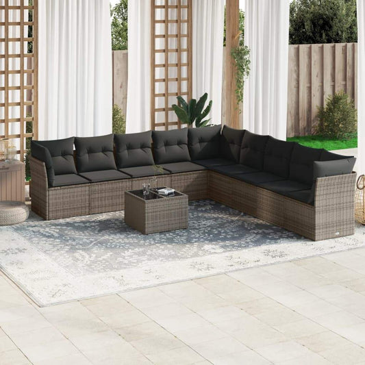 Set Divano da Giardino 10 pz con Cuscini Grigio in Polyrattan - homemem39