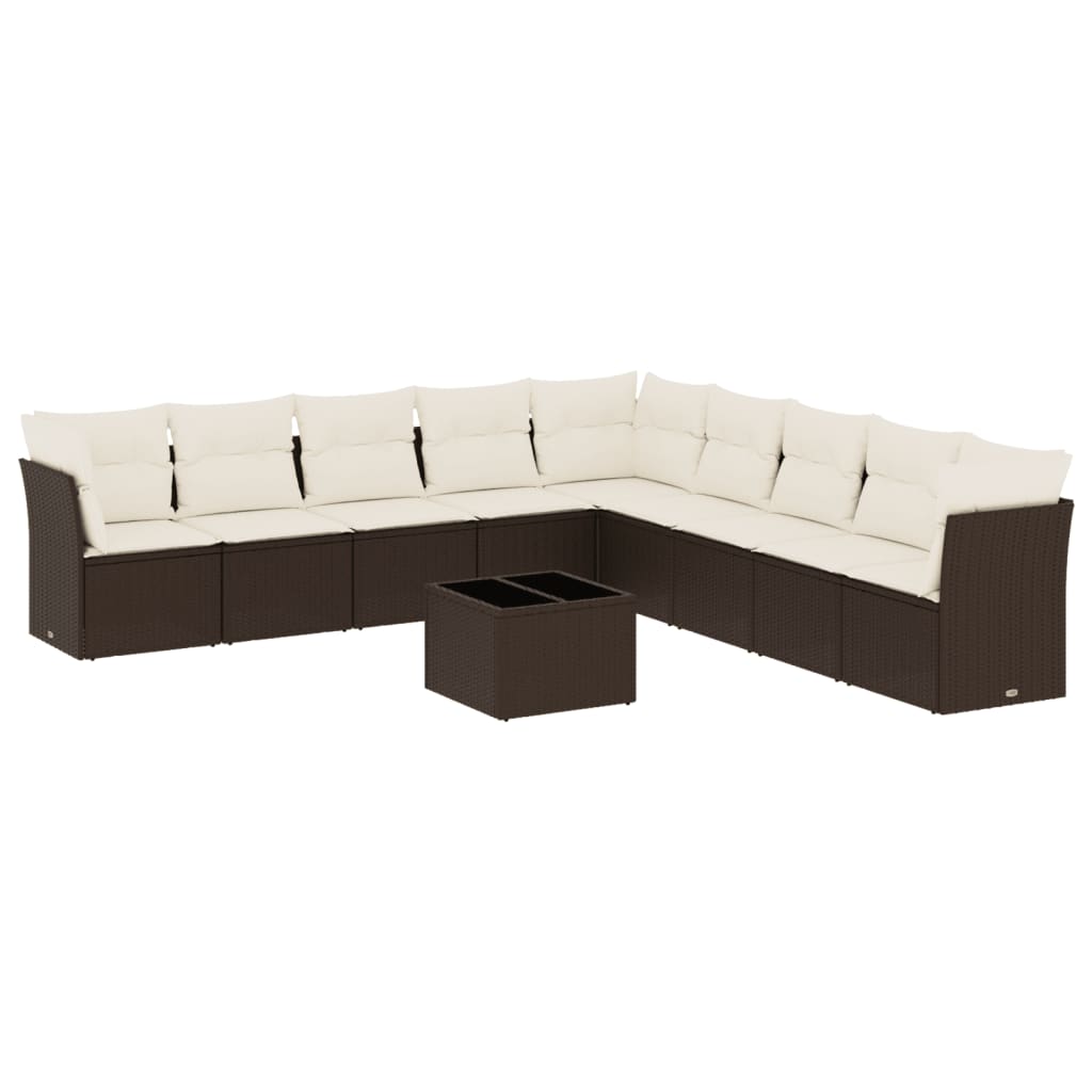 Set Divani da Giardino 10pz con Cuscini in Polyrattan Marrone - homemem39