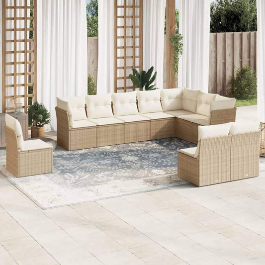 Set Divano da Giardino 10 pz con Cuscini Beige in Polyrattan - homemem39
