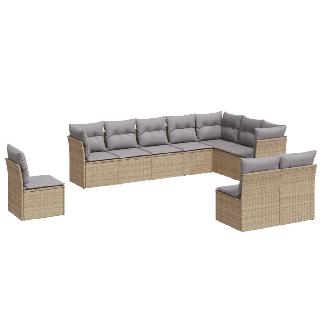 Set Divano da Giardino 10 pz con Cuscini Beige in Polyrattan | homemem39