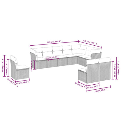 Set Divano da Giardino 10 pz con Cuscini Beige in Polyrattan