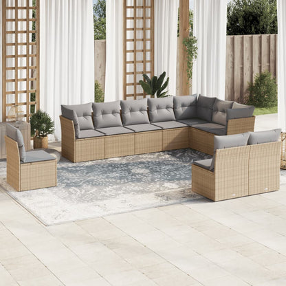 Set Divano da Giardino 10 pz con Cuscini Beige in Polyrattan | homemem39