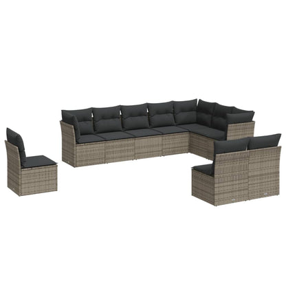 Set Divano da Giardino 10 pz con Cuscini Grigio in Polyrattan | homemem39