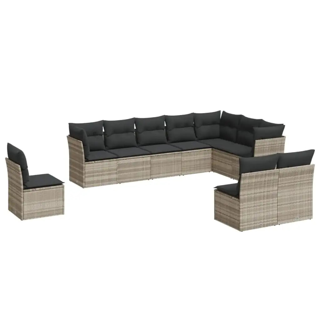 Set Divano Giardino 10 pz con Cuscini Grigio Chiaro Polyrattan - homemem39