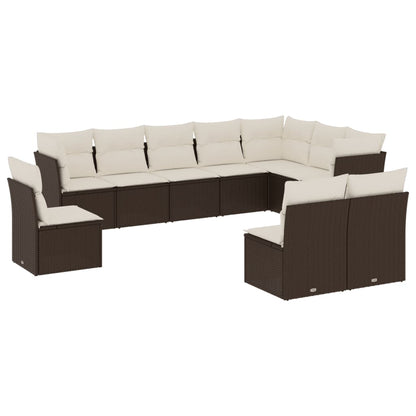 Set Divani da Giardino 10pz con Cuscini in Polyrattan Marrone