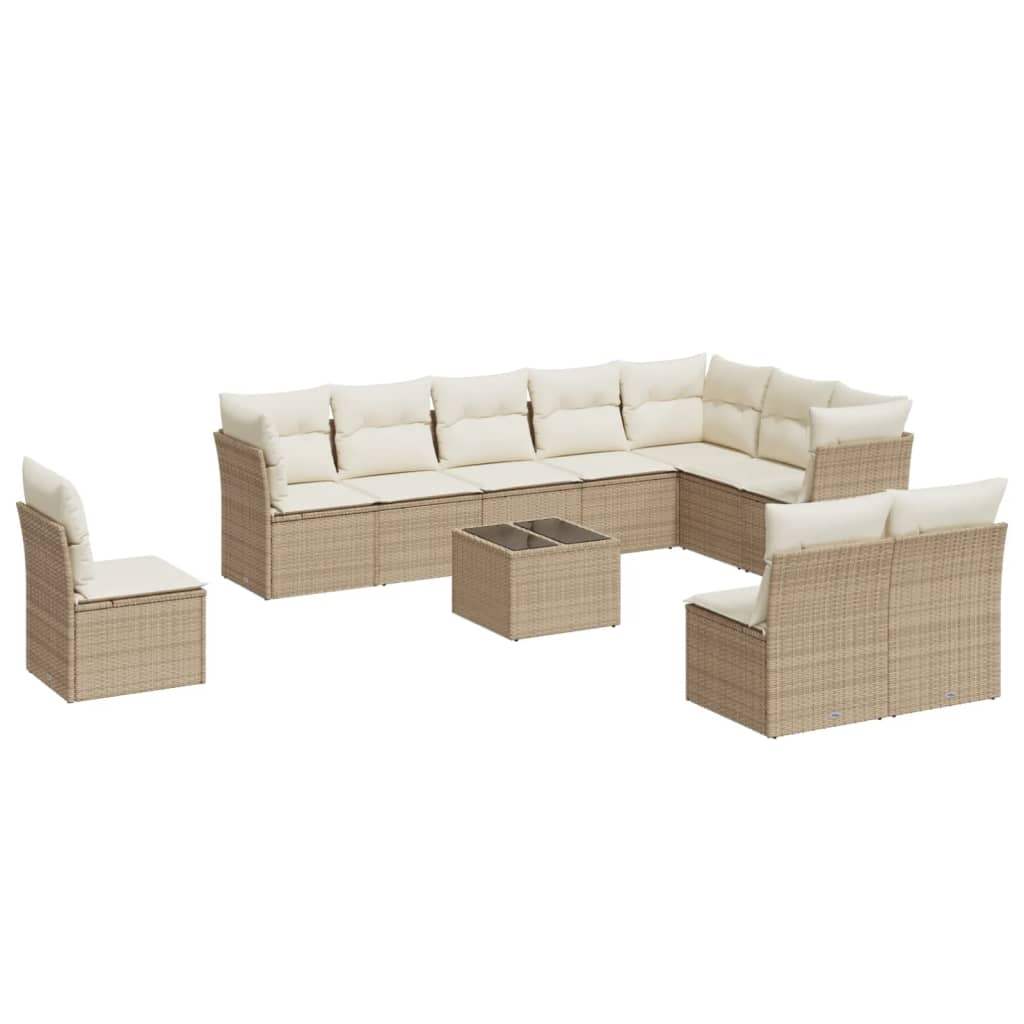 Set Divani da Giardino 11 pz con Cuscini Beige in Polyrattan - homemem39