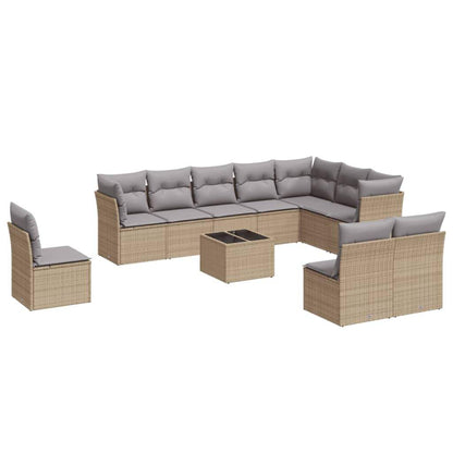 Set Divani da Giardino 11 pz con Cuscini Beige in Polyrattan - homemem39