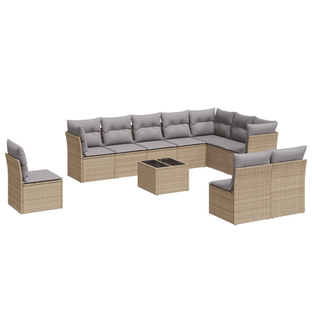 Set Divani da Giardino 11 pz con Cuscini Beige in Polyrattan
