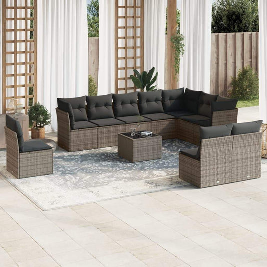 Set Divani da Giardino 11 pz con Cuscini in Polyrattan Grigio - homemem39