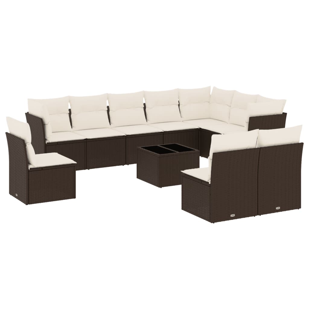 Set Divani da Giardino 11 pz con Cuscini Polyrattan Marrone - homemem39