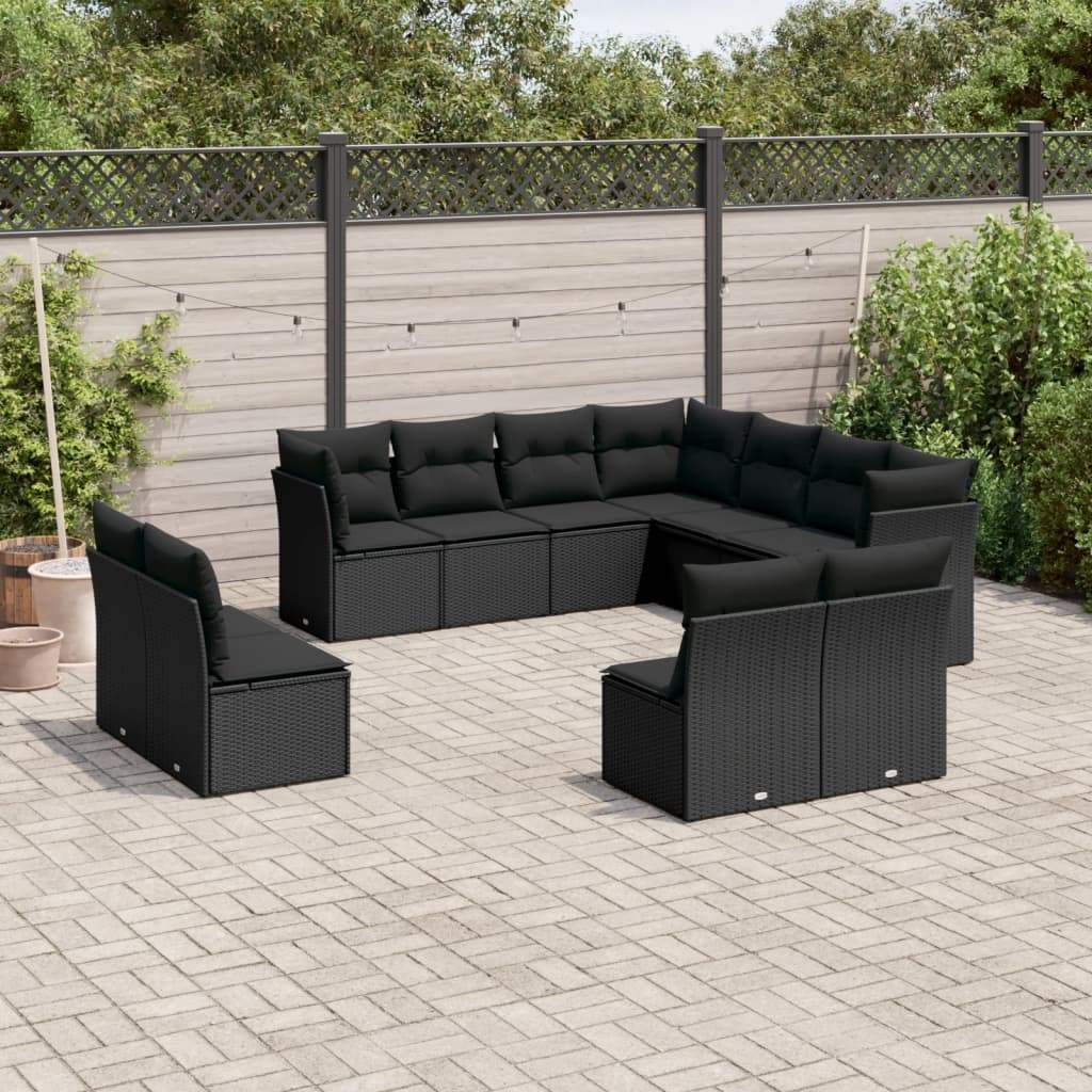 Set Divani da Giardino 11 pz con Cuscini in Polyrattan Nero - homemem39