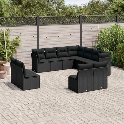 Set Divani da Giardino 11 pz con Cuscini in Polyrattan Nero - homemem39