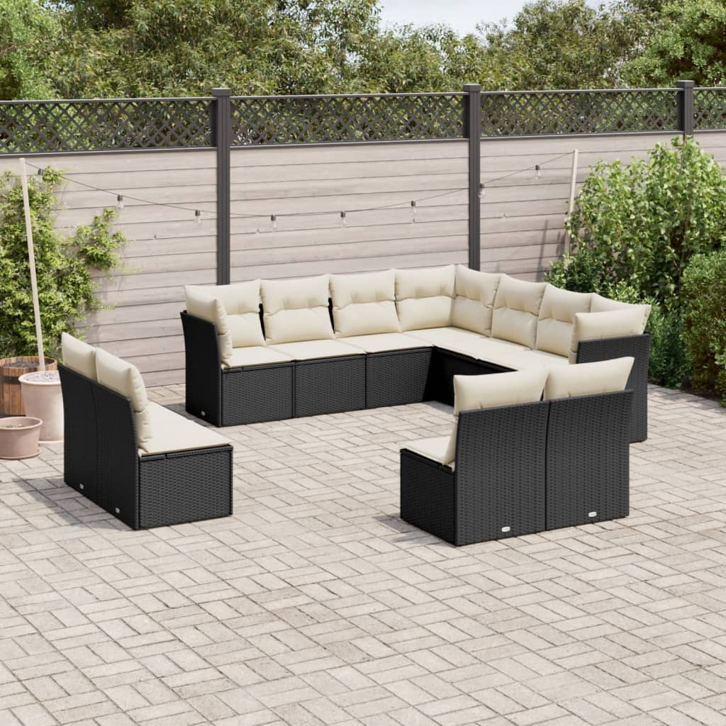 Set Divani da Giardino 11 pz con Cuscini in Polyrattan Nero - homemem39