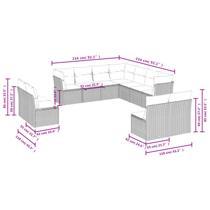 Set Divani da Giardino 11 pz con Cuscini in Polyrattan Grigio | homemem39