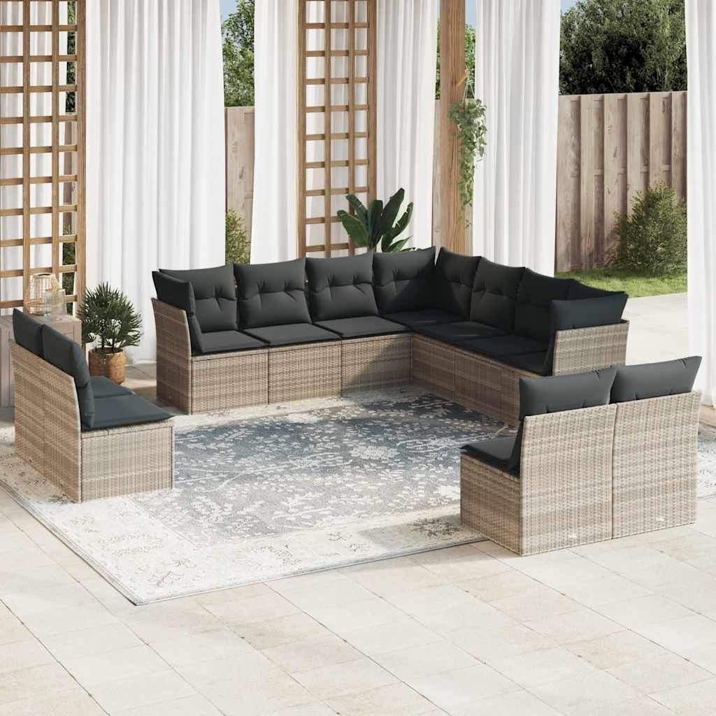 Set Divani da Giardino 11 pz con Cuscini in Polyrattan Grigio - homemem39