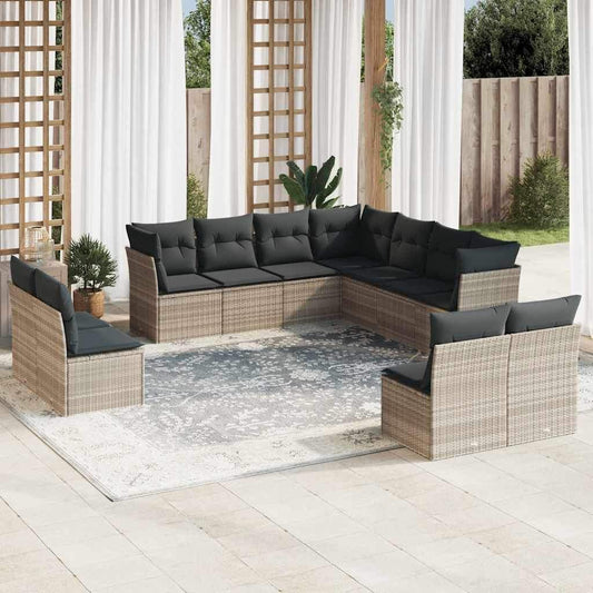 Set Divani da Giardino 11 pz con Cuscini in Polyrattan Grigio - homemem39
