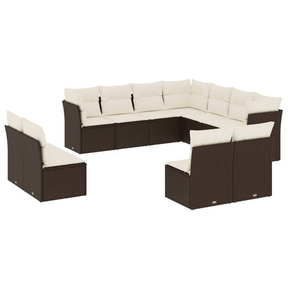 Set Divani da Giardino 11 pz con Cuscini Polyrattan Marrone - homemem39