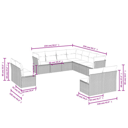 Set Divani da Giardino 11 pz con Cuscini Polyrattan Marrone