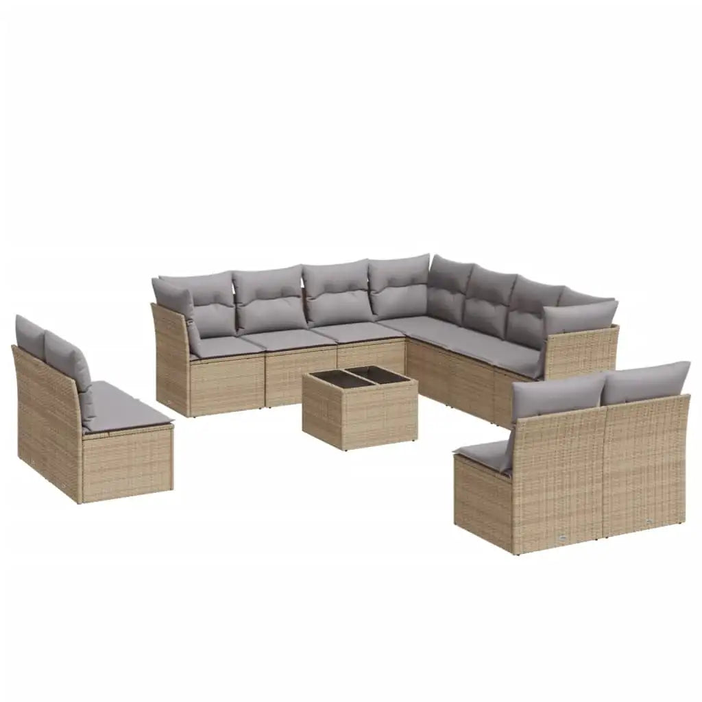 Set Divani da Giardino 12 pz con Cuscini Beige in Polyrattan - homemem39