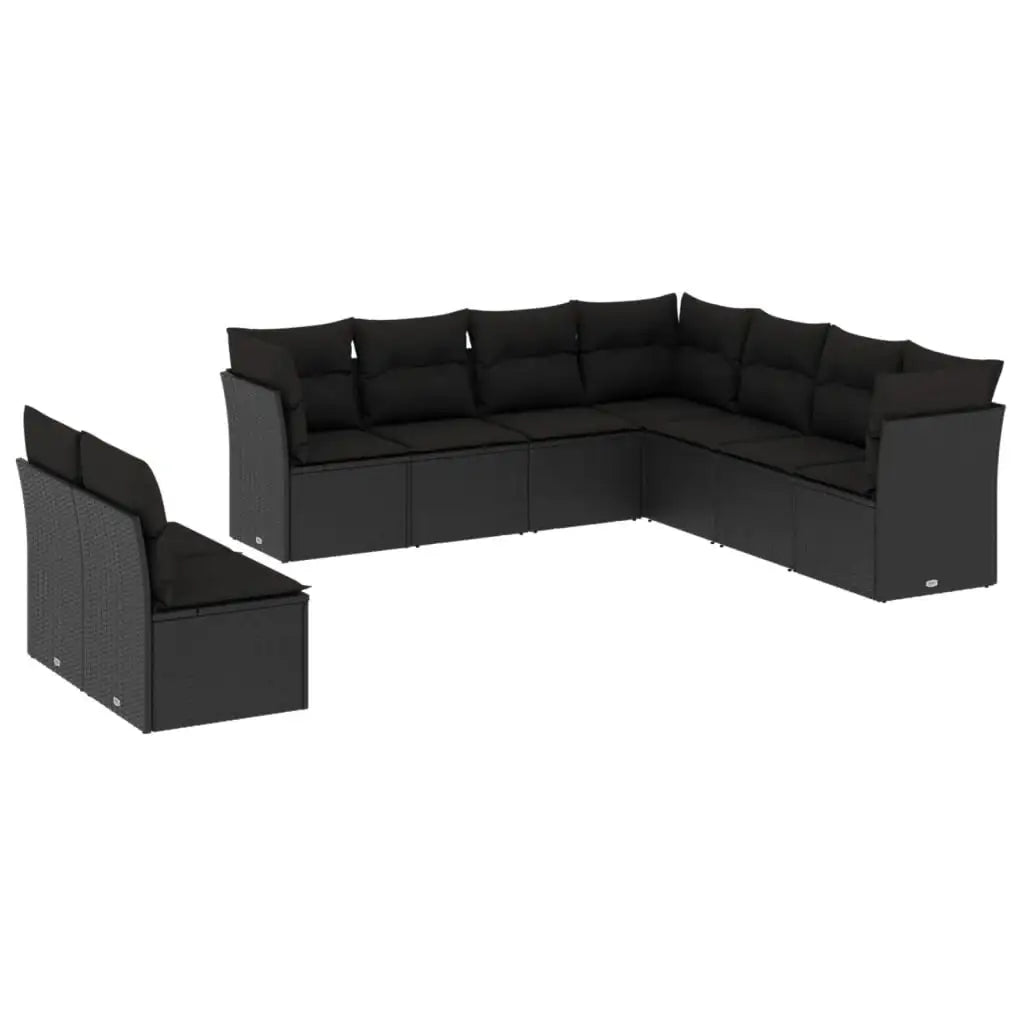 Set Divani da Giardino 9 pz con Cuscini Nero in Polyrattan - homemem39